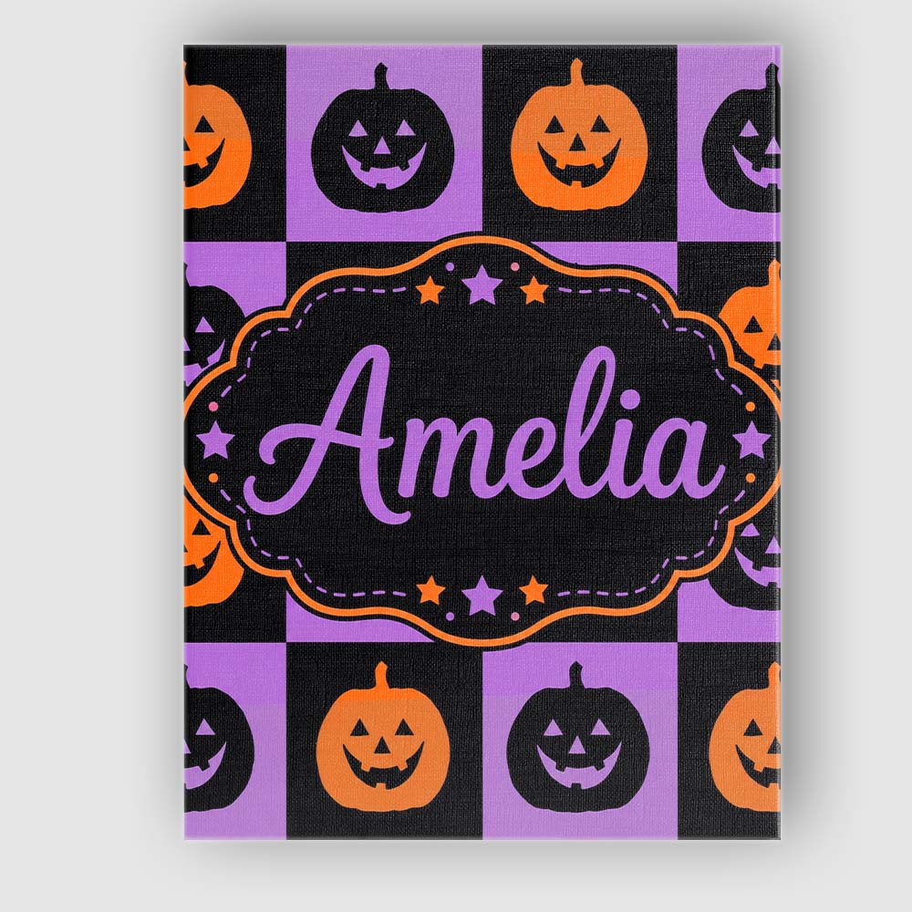 Personalised Name Black Orange Pumpkin Custom Modern Room Accent Elegant Feature Canvas Wall Art Print Decor Picture Ready to Hang