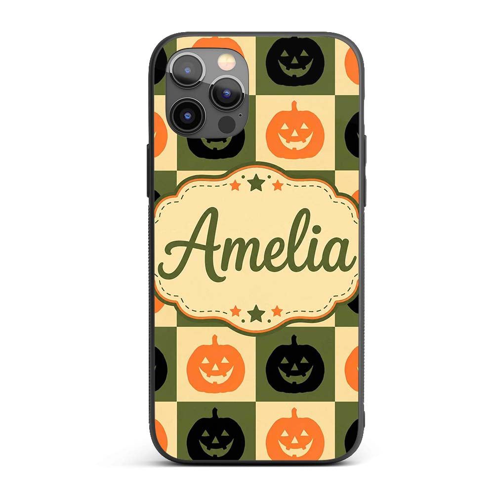 Olive Pumpkin Checkerboard Rustic Autumn Seamless Custom Name Protective Phone Case Mobile Cover Durable Everyday Smartphone Shock Resistant