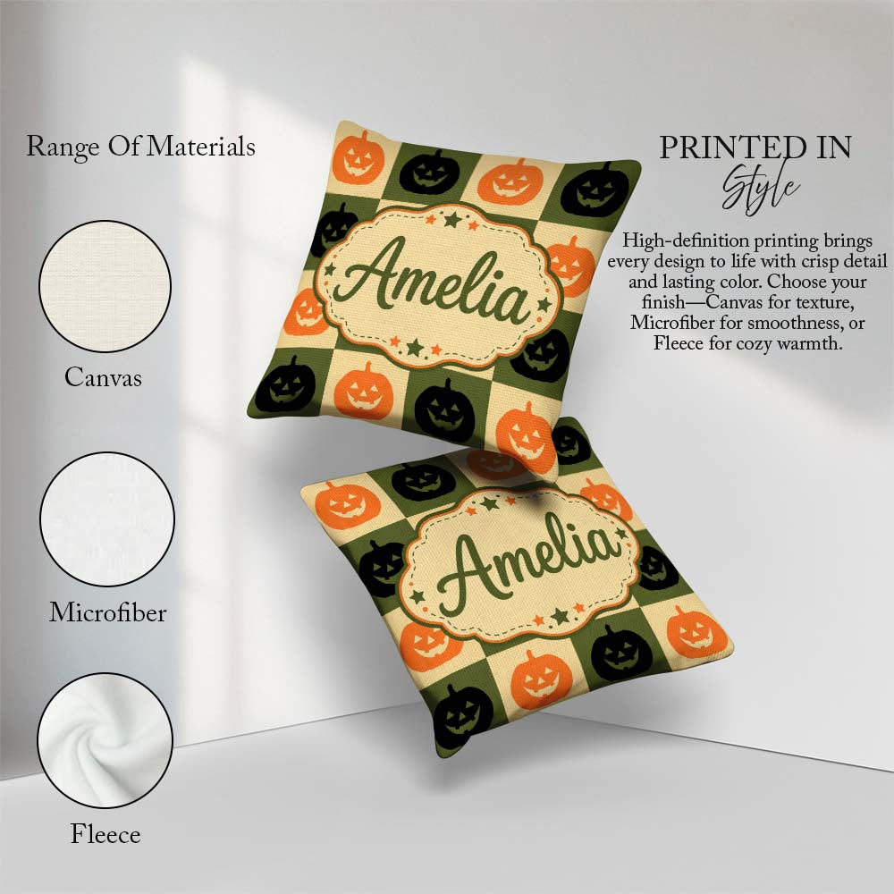 Custom Name Olive Pumpkin Rustic Autumn Seamless Pattern UK Name Square Filled Cushion Throw Pillow Sofa Bed Home Decor Zip Washable UK Made