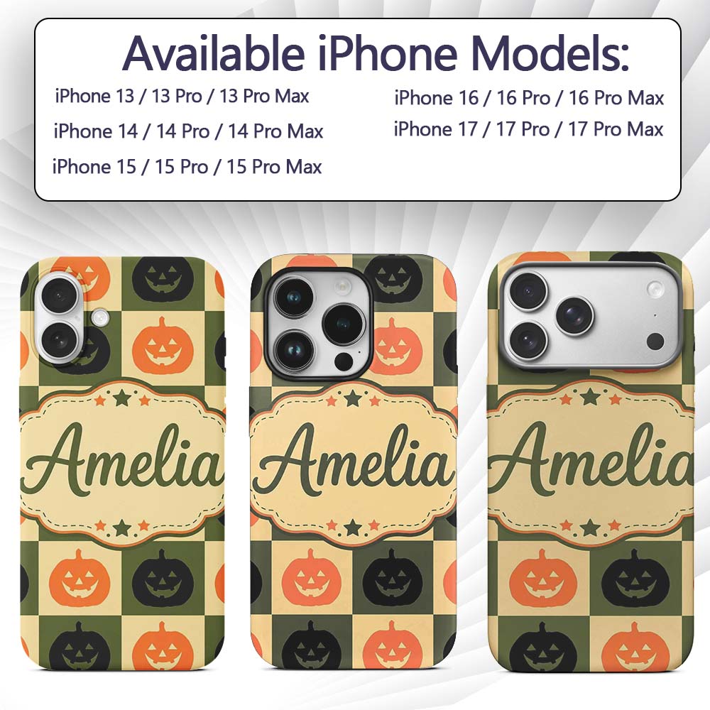 Olive Pumpkin Checkerboard Rustic Autumn Seamless Custom Name Protective Phone Case Mobile Cover Durable Everyday Smartphone Shock Resistant