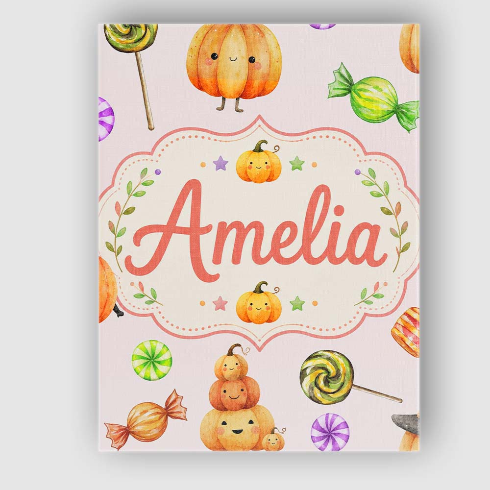 Personalised Name Cute Halloween Pumpkin Custom Unique Gift Idea Elegant Feature Canvas Wall Art Print Decor Picture Ready to Hang