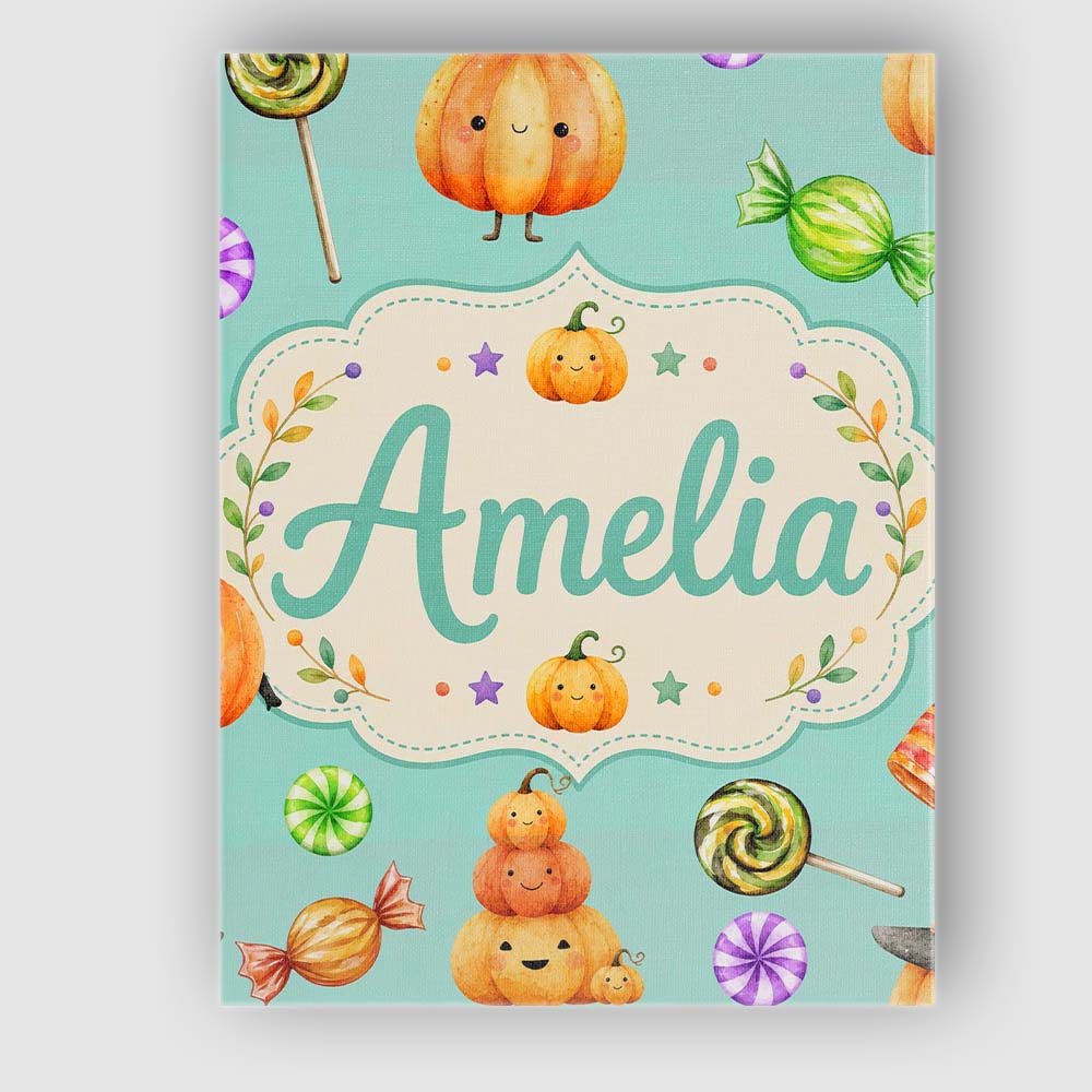 Personalised Name Cute Halloween Pumpkin Custom Unique Gift Idea Elegant Feature Canvas Wall Art Print Decor Picture Ready to Hang