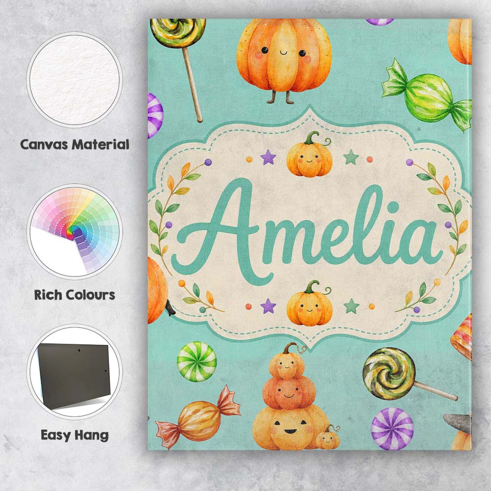 Personalised Name Cute Halloween Pumpkin Custom Unique Gift Idea Elegant Feature Canvas Wall Art Print Decor Picture Ready to Hang