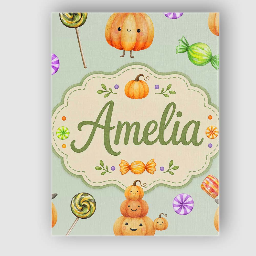 Personalised Name Cute Halloween Pumpkin Custom Unique Gift Idea Elegant Feature Canvas Wall Art Print Decor Picture Ready to Hang