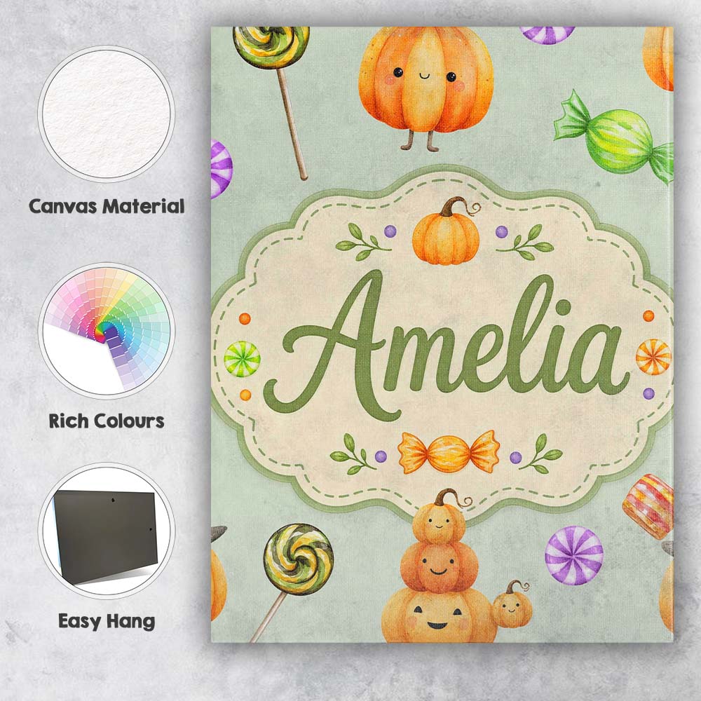 Personalised Name Cute Halloween Pumpkin Custom Unique Gift Idea Elegant Feature Canvas Wall Art Print Decor Picture Ready to Hang