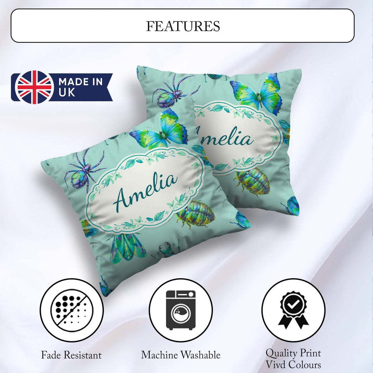 Custom Name Iridescent Multicolor Bubble Abstract Pattern Lovely Square Filled Cushion Throw Pillow Sofa Bed Home Decor Zip Washable UK Made