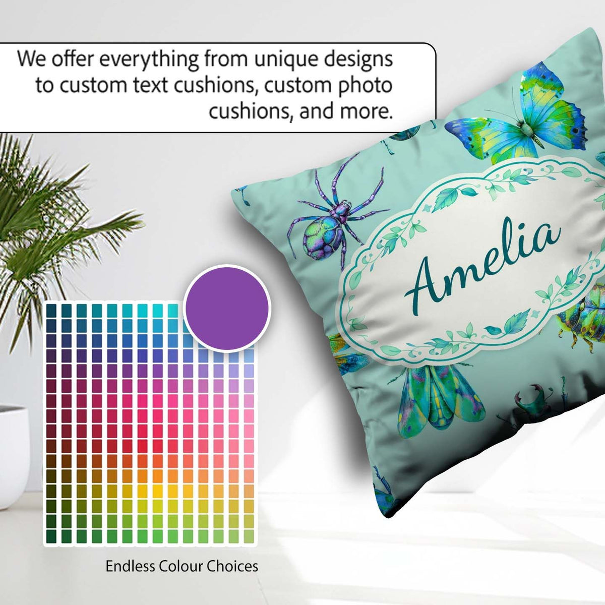 Custom Name Iridescent Multicolor Bubble Abstract Pattern Lovely Square Filled Cushion Throw Pillow Sofa Bed Home Decor Zip Washable UK Made