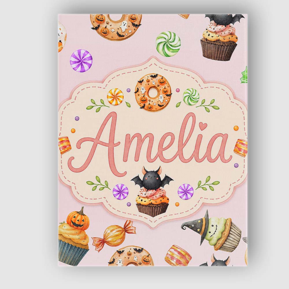 Personalised Name Cute Halloween Spooky Custom Modern Room Accent Elegant Feature Canvas Wall Art Print Decor Picture Ready to Hang