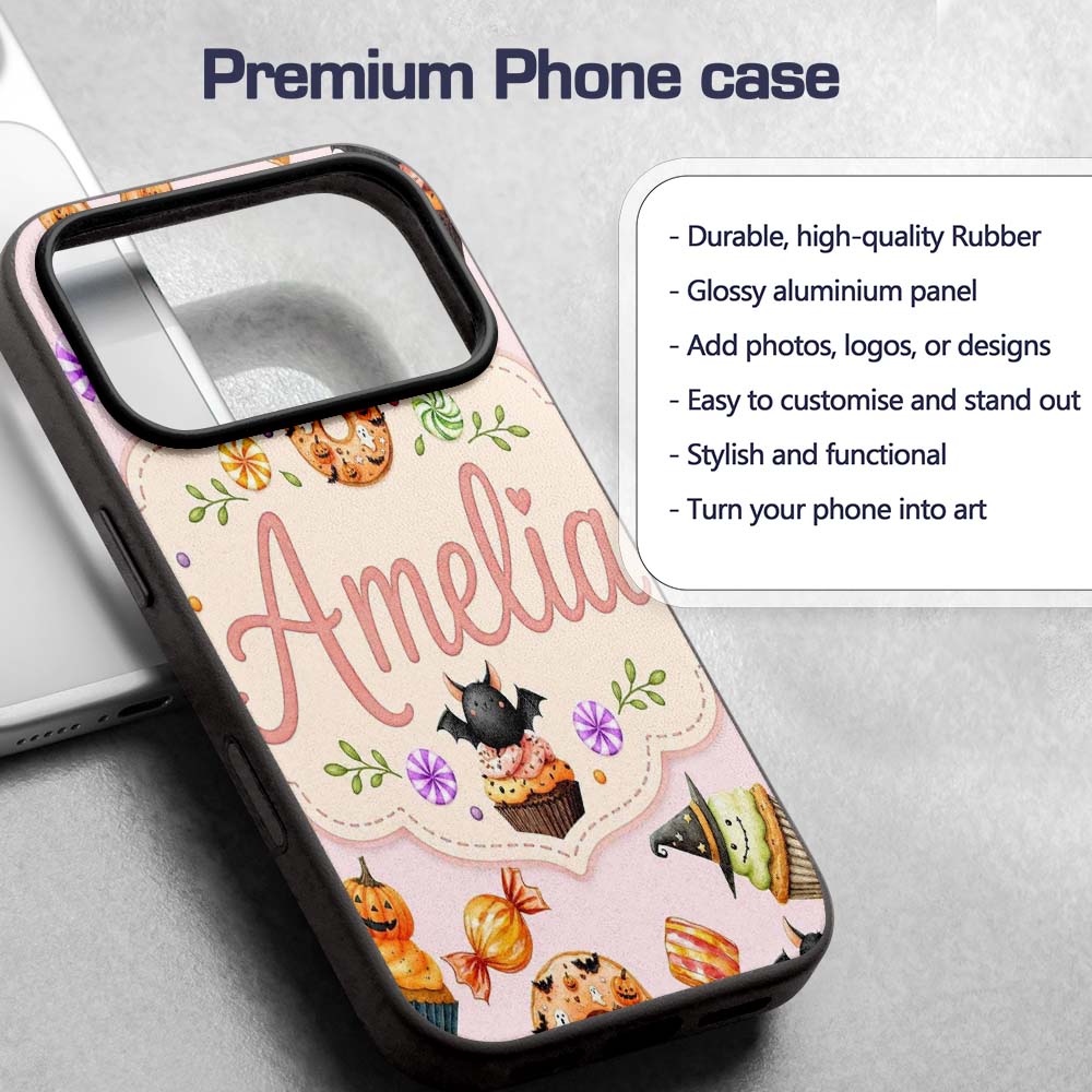 Cute Halloween Spooky Donuts Cupcakes Treats Pink Custom Name Protective Phone Case Mobile Cover Durable Everyday Smartphone Shock Resistant
