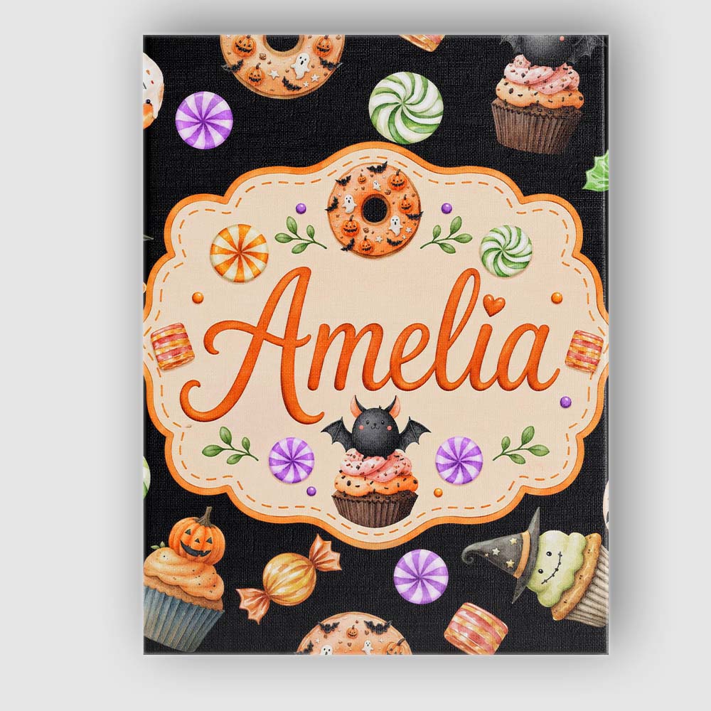 Personalised Name Cute Halloween Spooky Custom Modern Room Accent Elegant Feature Canvas Wall Art Print Decor Picture Ready to Hang