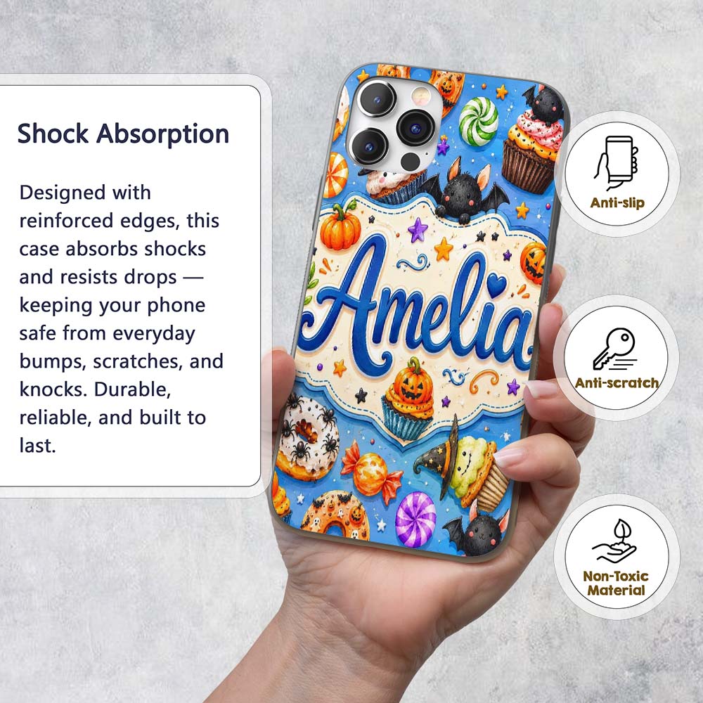 Cute Halloween Spooky Donut Cupcakes Treat Sky Custom Name Protective Phone Case Mobile Cover Durable Everyday Smartphone Shock Resistant