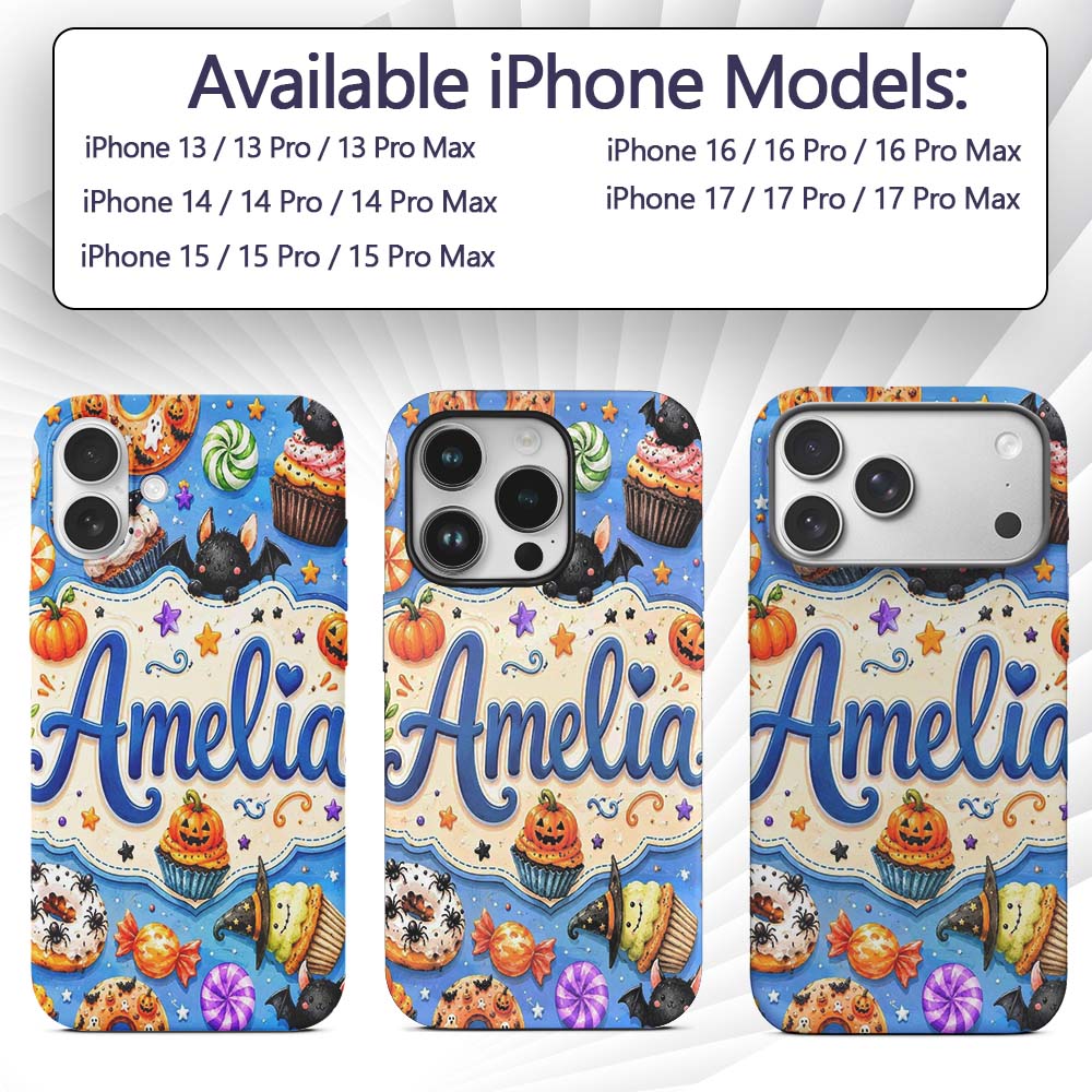 Cute Halloween Spooky Donut Cupcakes Treat Sky Custom Name Protective Phone Case Mobile Cover Durable Everyday Smartphone Shock Resistant