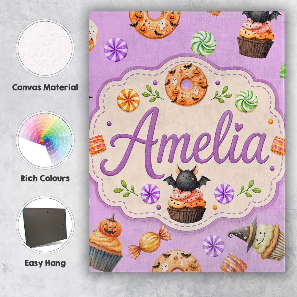 Personalised Name Cute Halloween Spooky Custom Modern Room Accent Elegant Feature Canvas Wall Art Print Decor Picture Ready to Hang