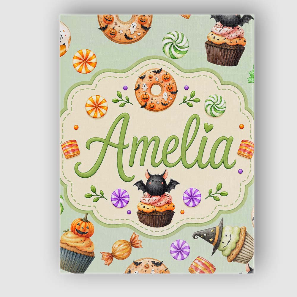 Personalised Name Cute Halloween Donuts Custom Modern Room Accent Elegant Feature Canvas Wall Art Print Decor Picture Ready to Hang