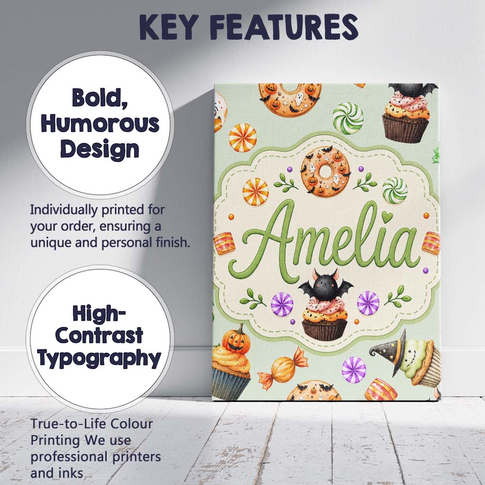 Personalised Name Cute Halloween Donuts Custom Modern Room Accent Elegant Feature Canvas Wall Art Print Decor Picture Ready to Hang
