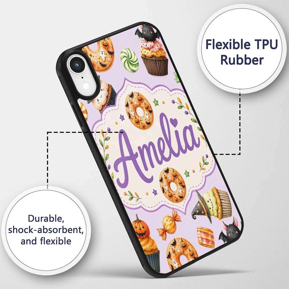 Cute Halloween Donut Sweet Spooky Treats Soft Custom Name Protective Phone Case Mobile Cover Durable Everyday Smartphone Shock Resistant