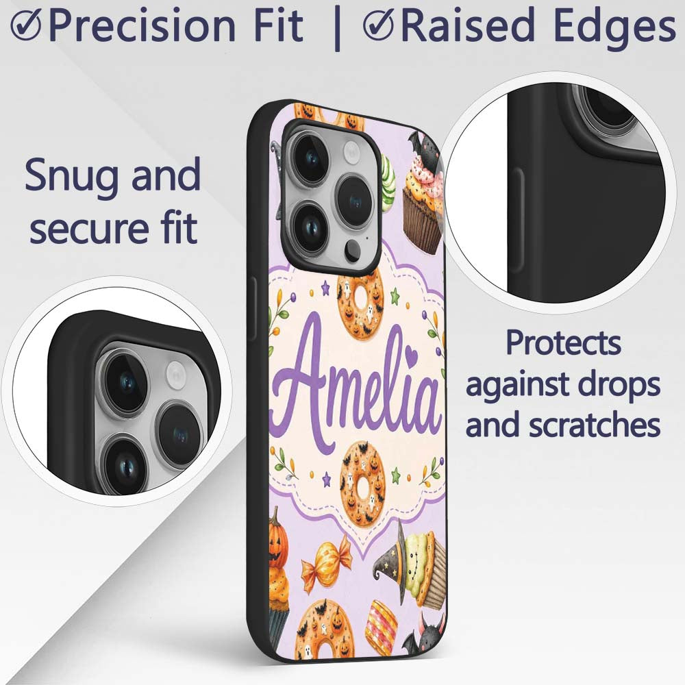 Cute Halloween Donut Sweet Spooky Treats Soft Custom Name Protective Phone Case Mobile Cover Durable Everyday Smartphone Shock Resistant