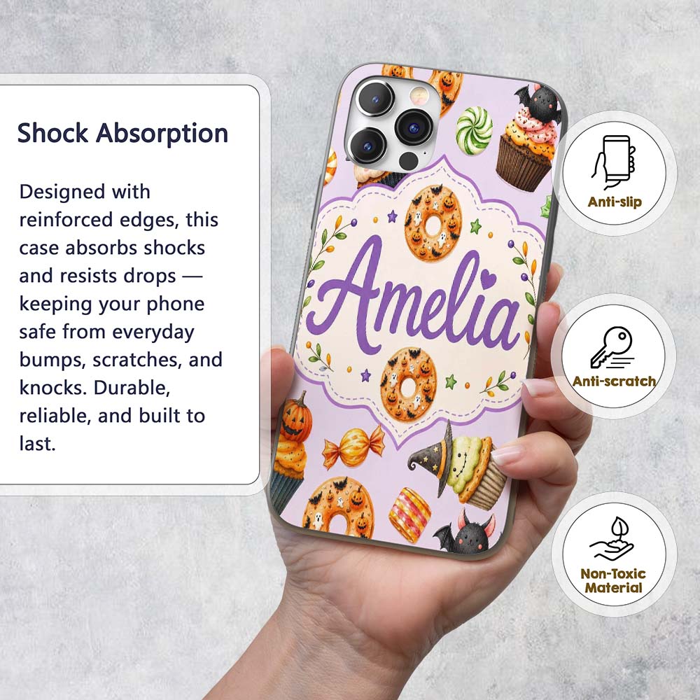 Cute Halloween Donut Sweet Spooky Treats Soft Custom Name Protective Phone Case Mobile Cover Durable Everyday Smartphone Shock Resistant