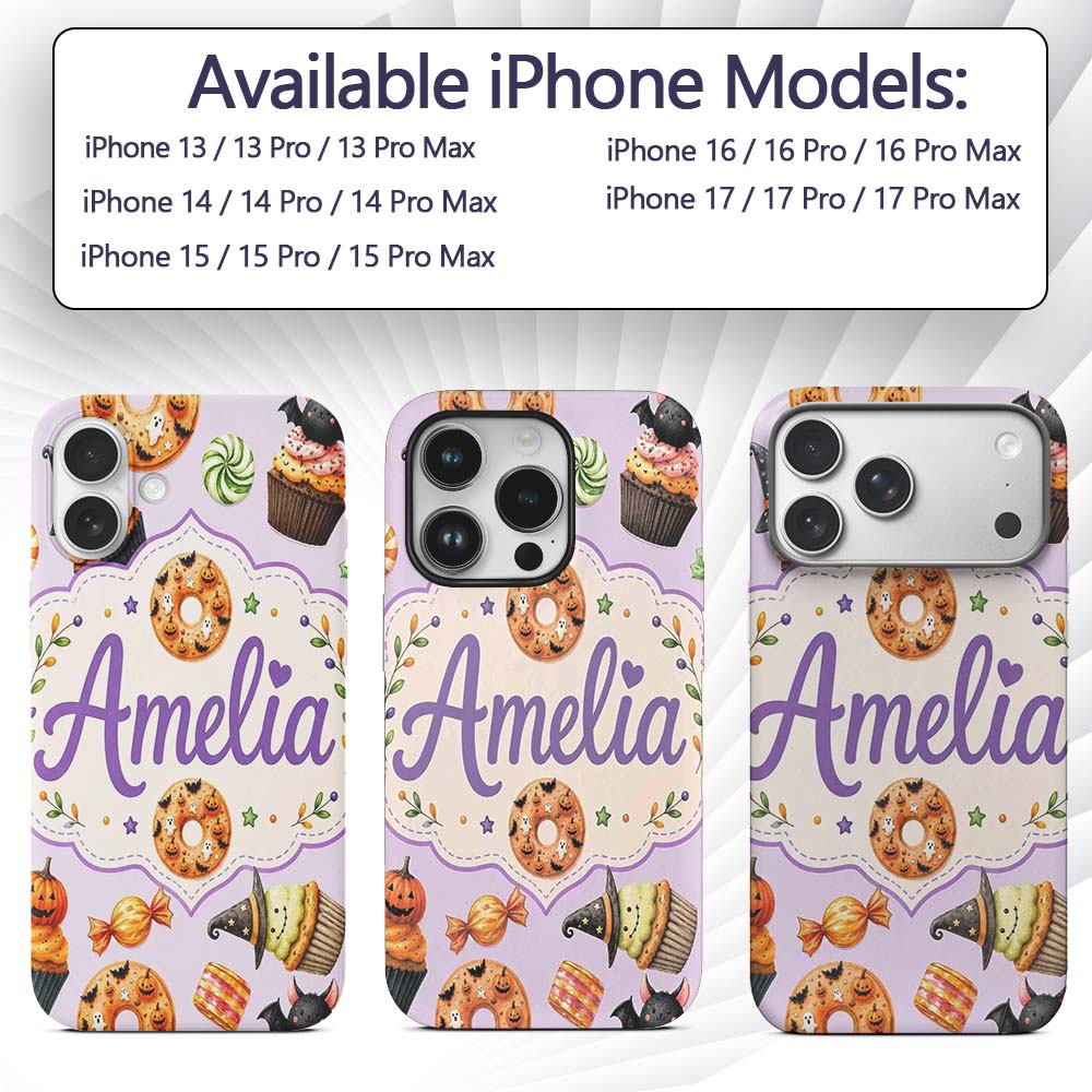 Cute Halloween Donut Sweet Spooky Treats Soft Custom Name Protective Phone Case Mobile Cover Durable Everyday Smartphone Shock Resistant