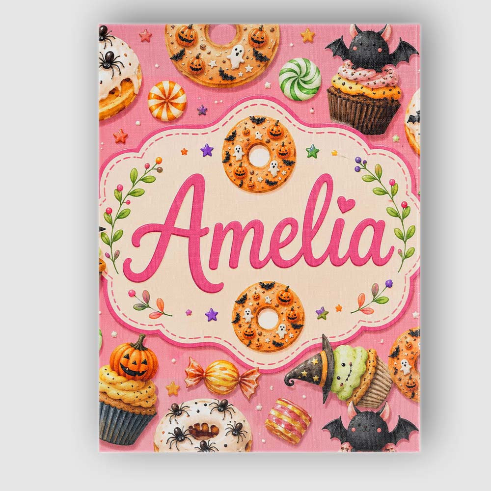 Personalised Name Cute Halloween Donuts Custom Modern Room Accent Elegant Feature Canvas Wall Art Print Decor Picture Ready to Hang
