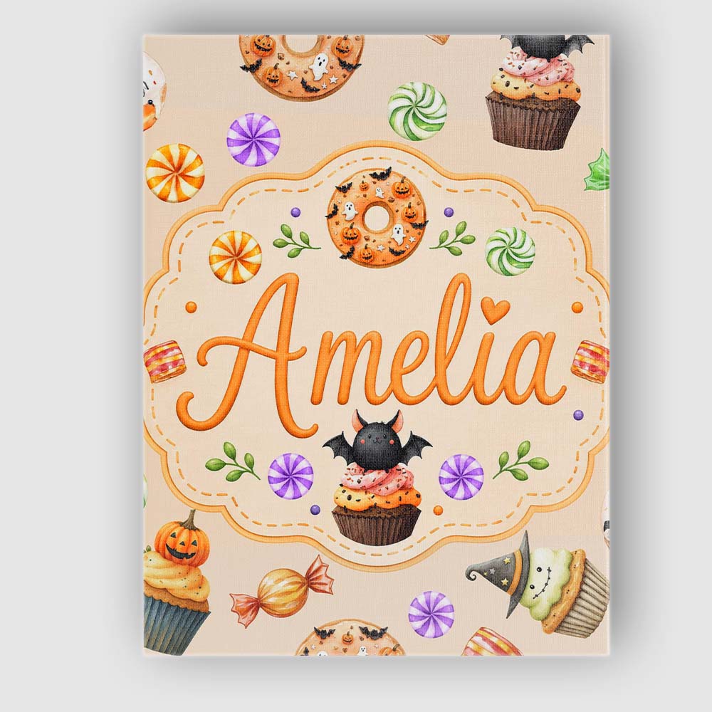 Personalised Name Cute Halloween Donuts Custom Modern Room Accent Elegant Feature Canvas Wall Art Print Decor Picture Ready to Hang