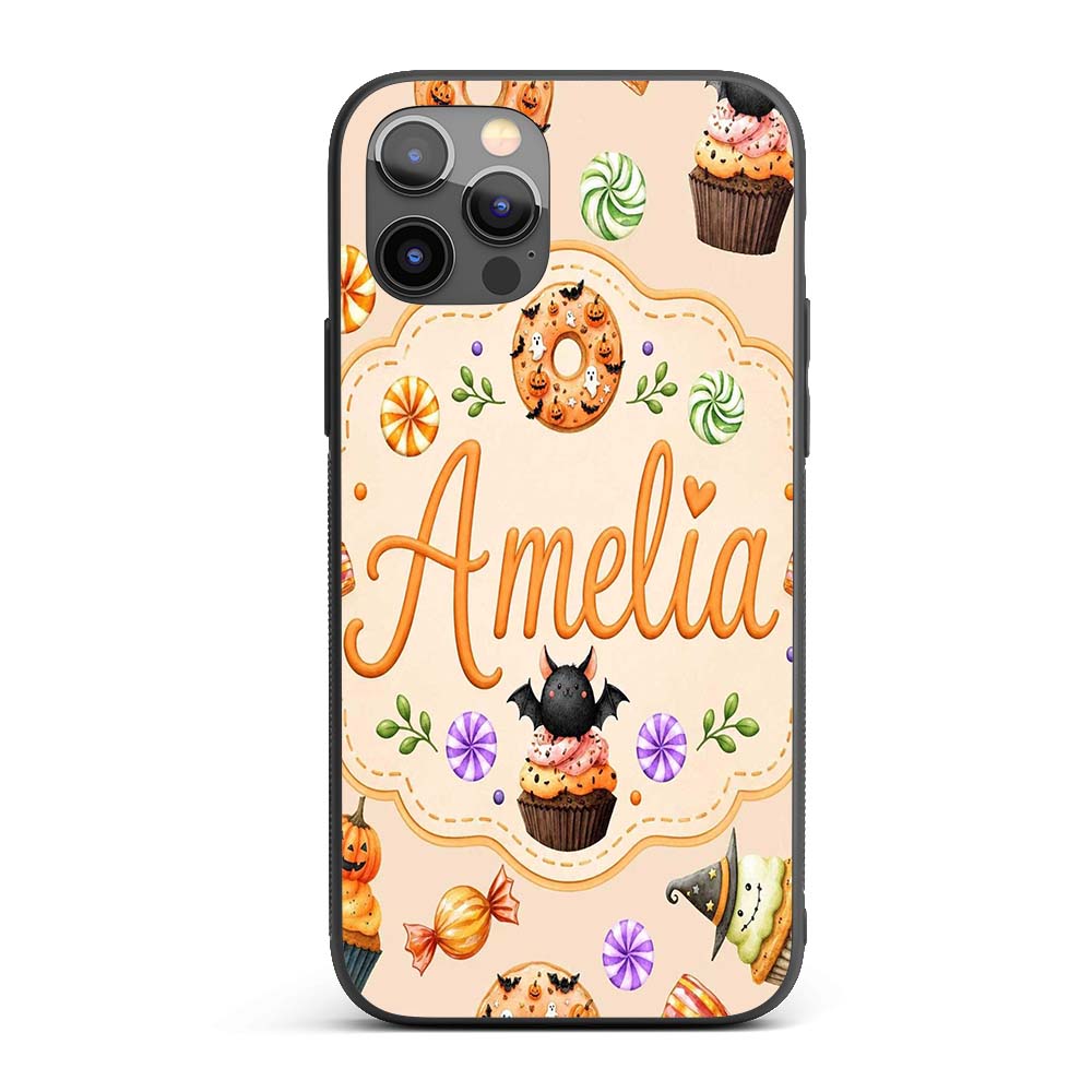 Cute Halloween Donuts Sweets Spooky Treats Beige Custom Name Protective Phone Case Mobile Cover Durable Everyday Smartphone Shock Resistant