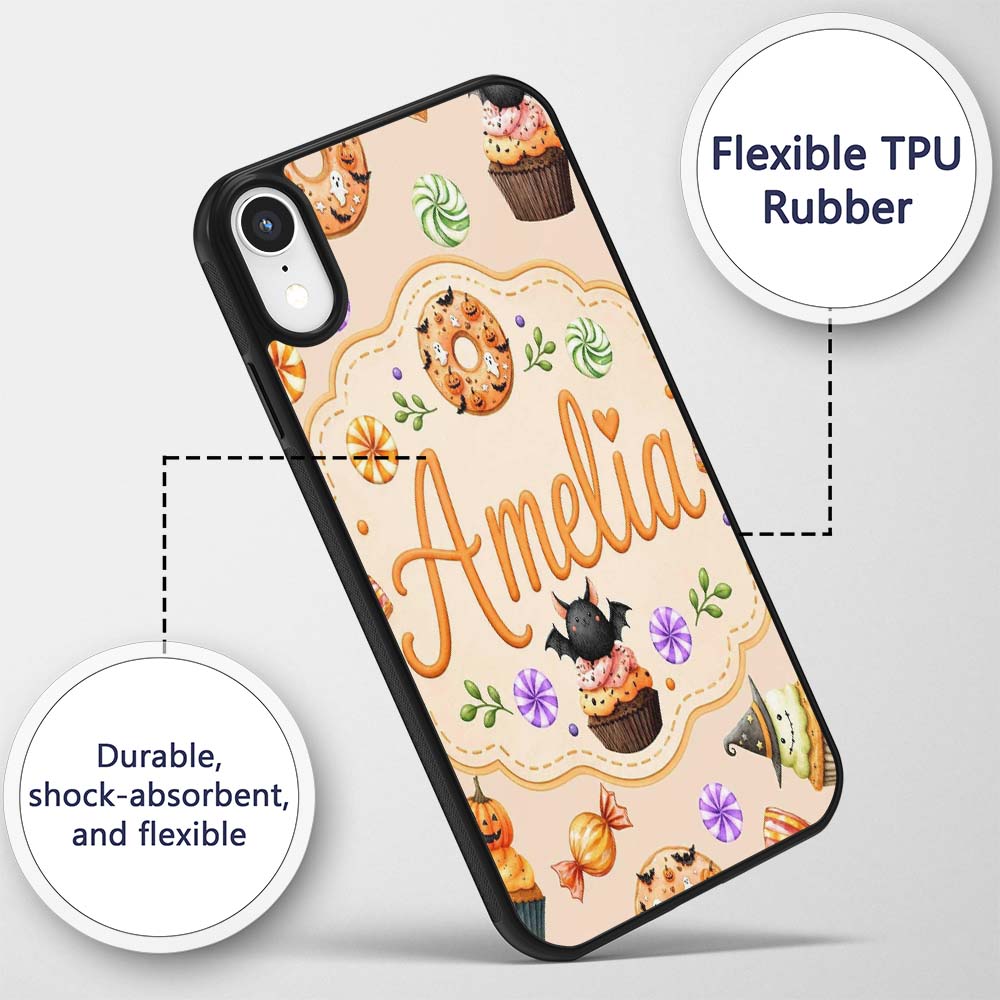 Cute Halloween Donuts Sweets Spooky Treats Beige Custom Name Protective Phone Case Mobile Cover Durable Everyday Smartphone Shock Resistant