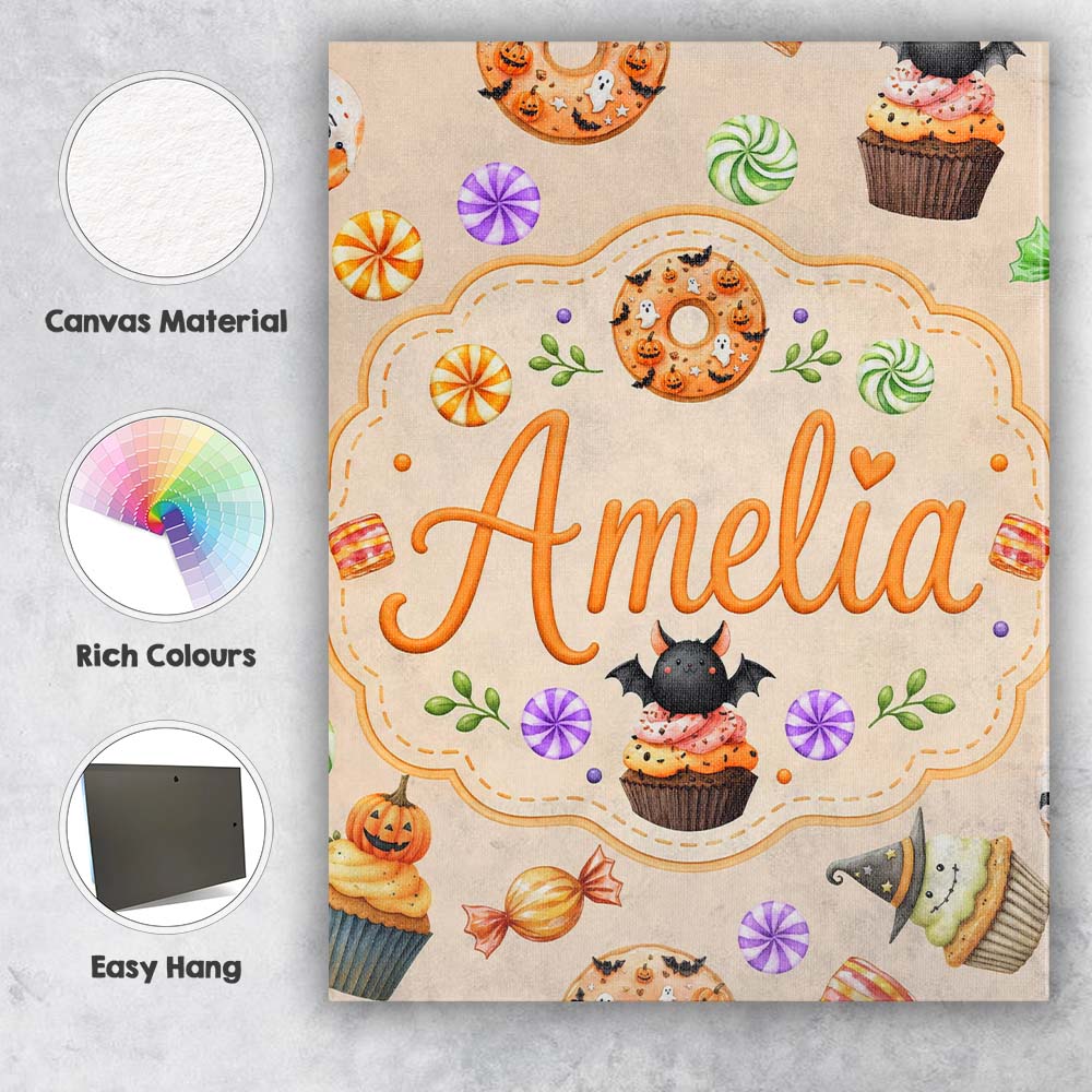 Personalised Name Cute Halloween Donuts Custom Modern Room Accent Elegant Feature Canvas Wall Art Print Decor Picture Ready to Hang