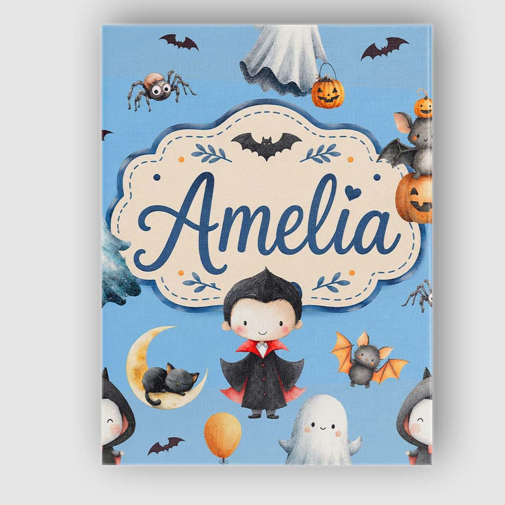 Personalised Name Cute Halloween Vampire Custom Unique Gift Idea Elegant Feature Canvas Wall Art Print Decor Picture Ready to Hang
