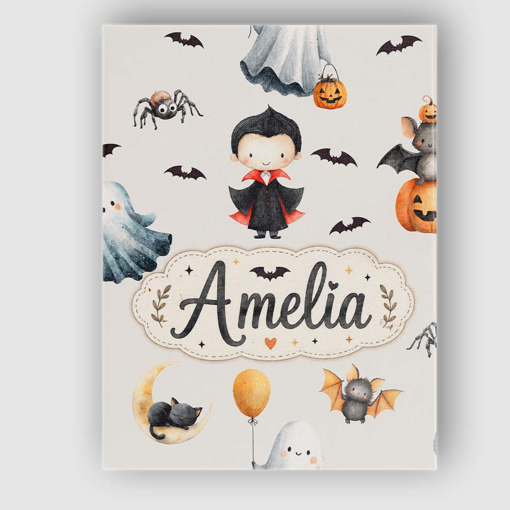 Personalised Name Cute Halloween Vampire Custom Unique Gift Idea Elegant Feature Canvas Wall Art Print Decor Picture Ready to Hang
