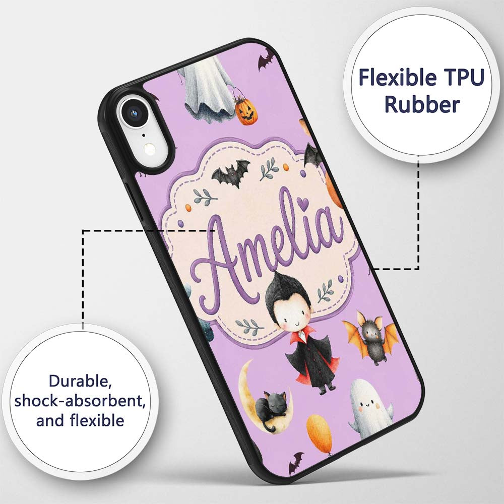 Halloween Vampire Ghost Bat Spooky Character Custom Name Protective Phone Case Mobile Cover Durable Everyday Smartphone Shock Resistant