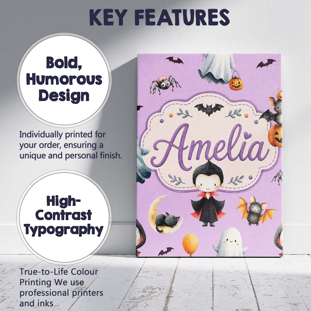 Personalised Name Halloween Vampire Ghost Custom Unique Gift Idea Elegant Feature Canvas Wall Art Print Decor Picture Ready to Hang