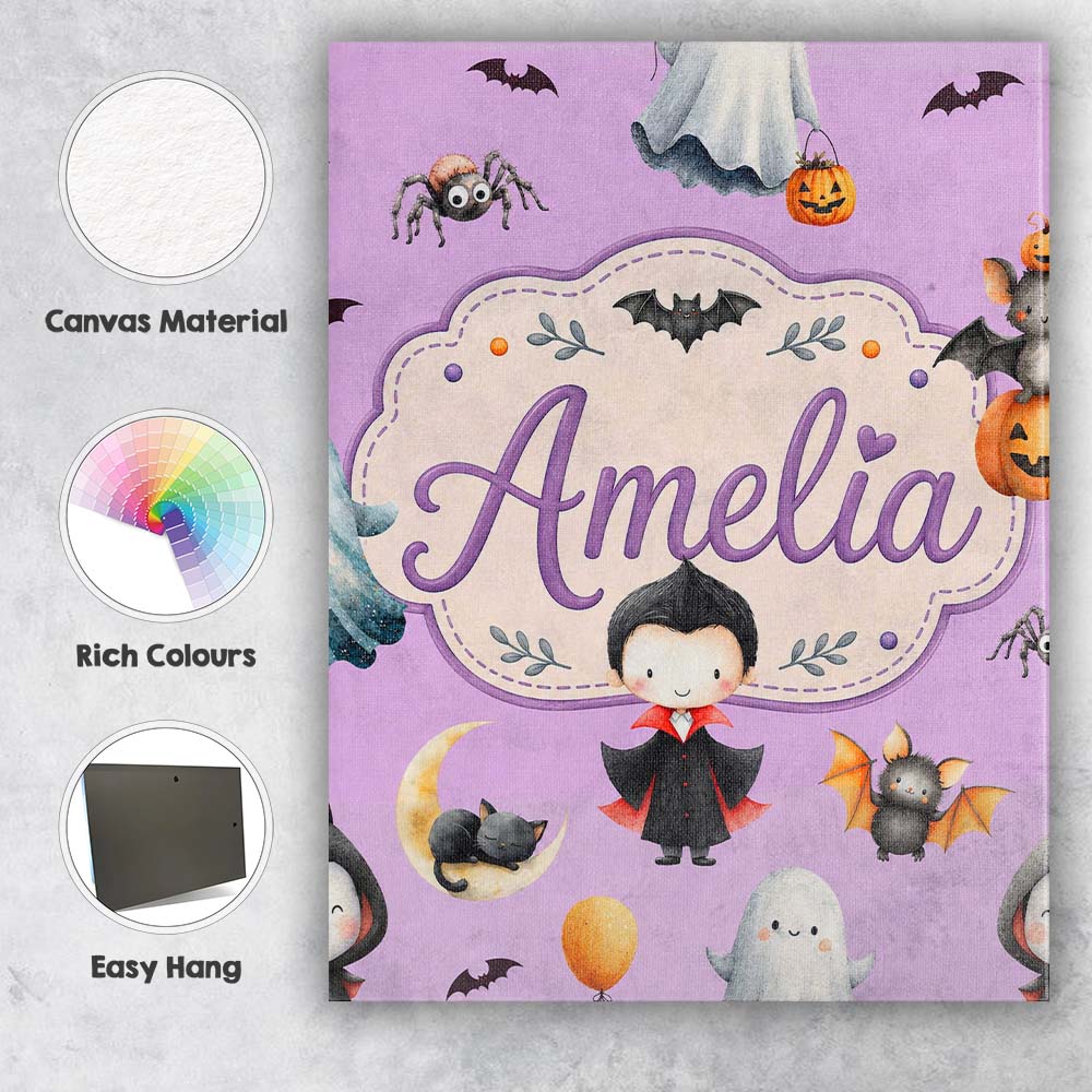 Personalised Name Halloween Vampire Ghost Custom Unique Gift Idea Elegant Feature Canvas Wall Art Print Decor Picture Ready to Hang