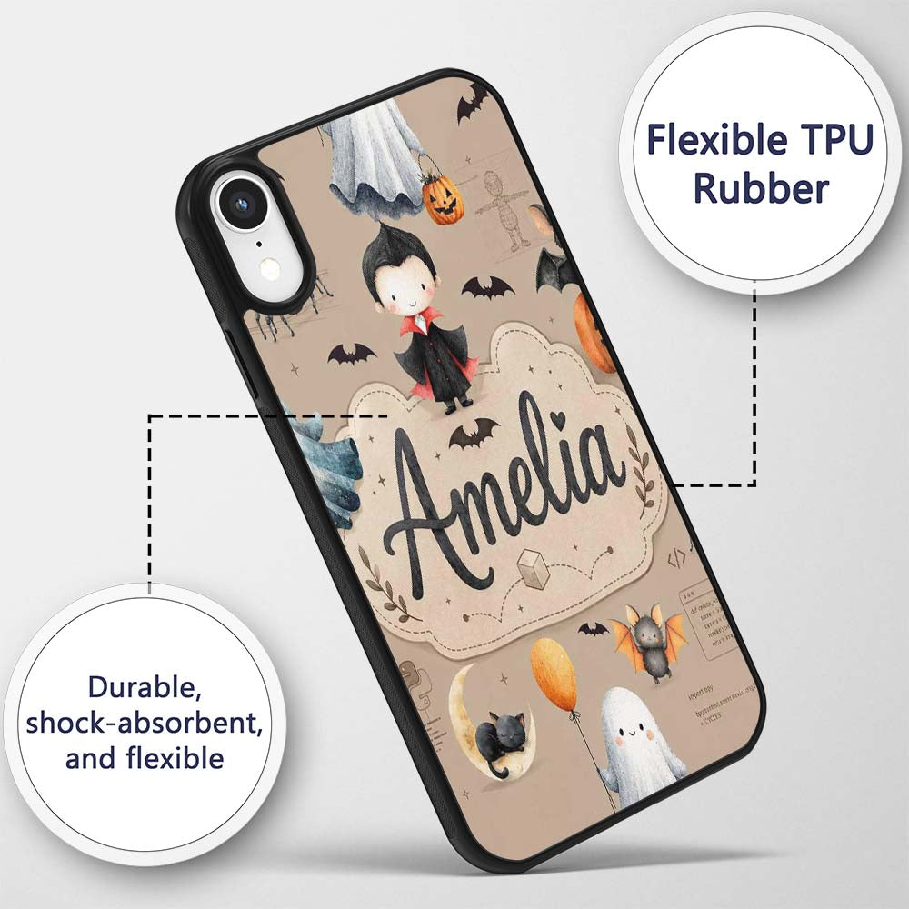 Halloween Vampire Ghost Bat Spooky Character Custom Name Protective Phone Case Mobile Cover Durable Everyday Smartphone Shock Resistant