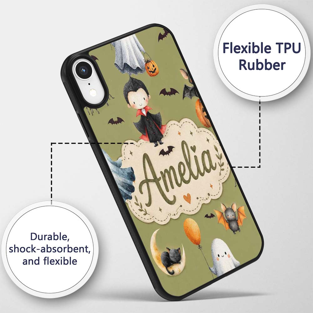 Halloween Vampire Ghost Bats Spooky Characters Custom Name Protective Phone Case Mobile Cover Durable Everyday Smartphone Shock Resistant