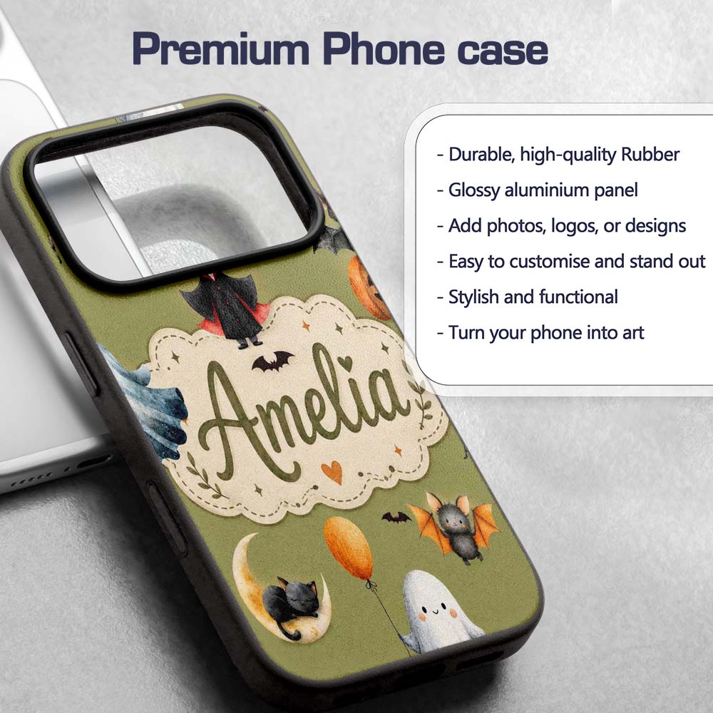 Halloween Vampire Ghost Bats Spooky Characters Custom Name Protective Phone Case Mobile Cover Durable Everyday Smartphone Shock Resistant