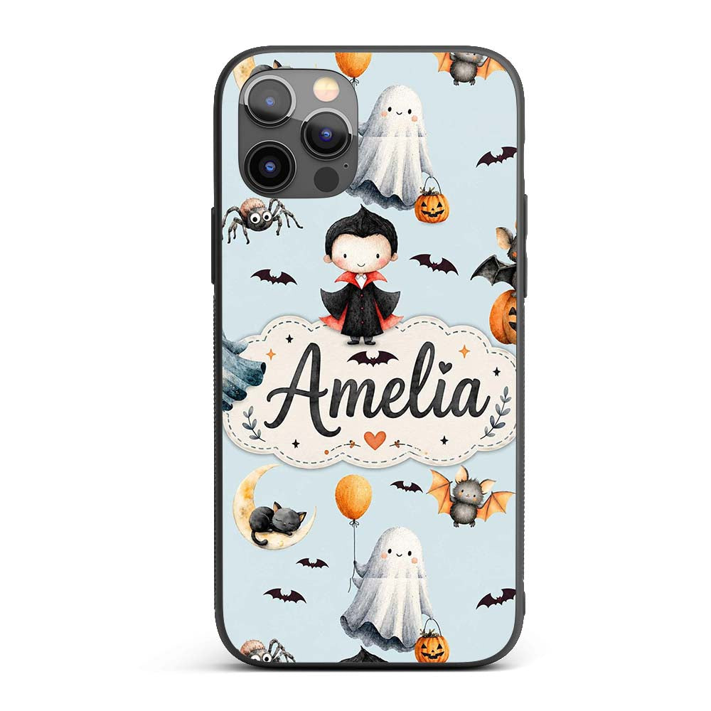 Halloween Vampire Ghost Bats Spooky Characters Custom Name Protective Phone Case Mobile Cover Durable Everyday Smartphone Shock Resistant