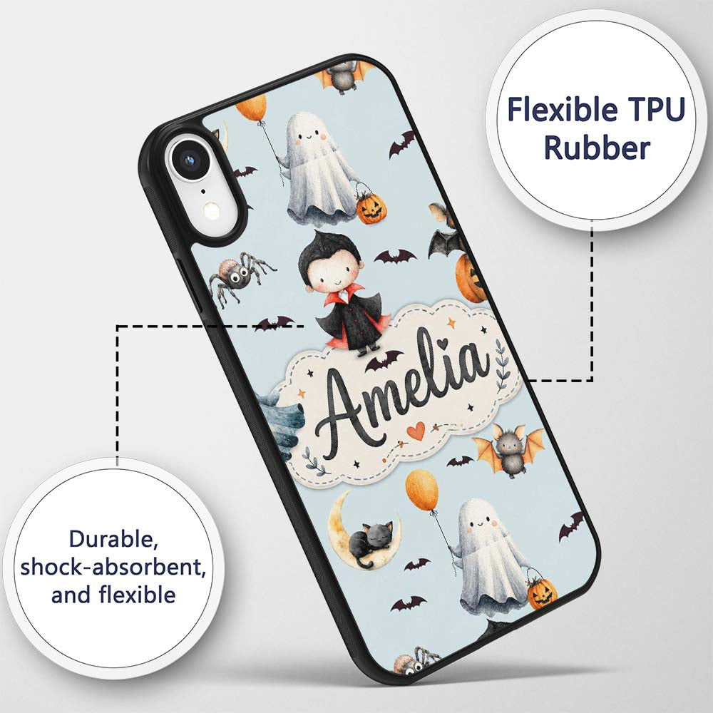 Halloween Vampire Ghost Bats Spooky Characters Custom Name Protective Phone Case Mobile Cover Durable Everyday Smartphone Shock Resistant