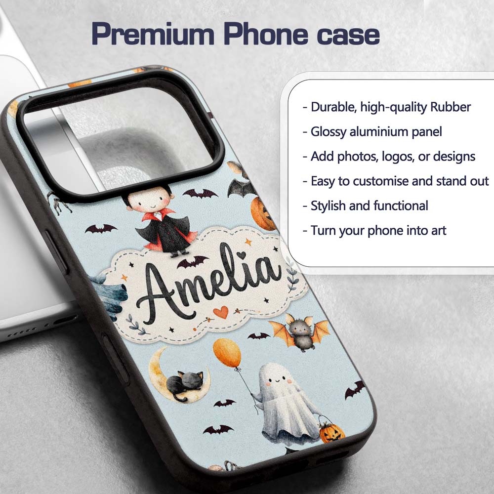 Halloween Vampire Ghost Bats Spooky Characters Custom Name Protective Phone Case Mobile Cover Durable Everyday Smartphone Shock Resistant