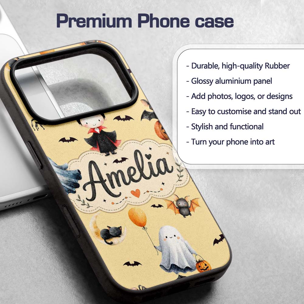 Halloween Vampire Ghost Bats Spooky Characters Custom Name Protective Phone Case Mobile Cover Durable Everyday Smartphone Shock Resistant