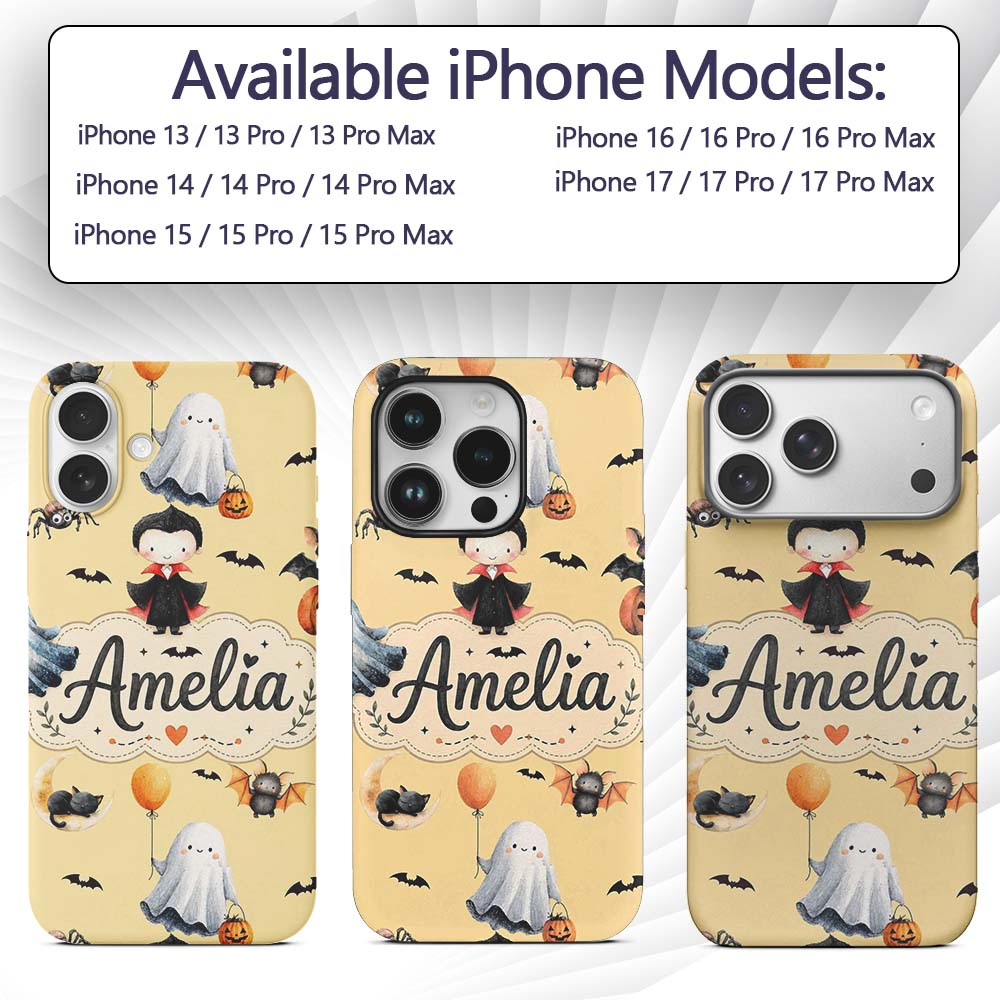Halloween Vampire Ghost Bats Spooky Characters Custom Name Protective Phone Case Mobile Cover Durable Everyday Smartphone Shock Resistant