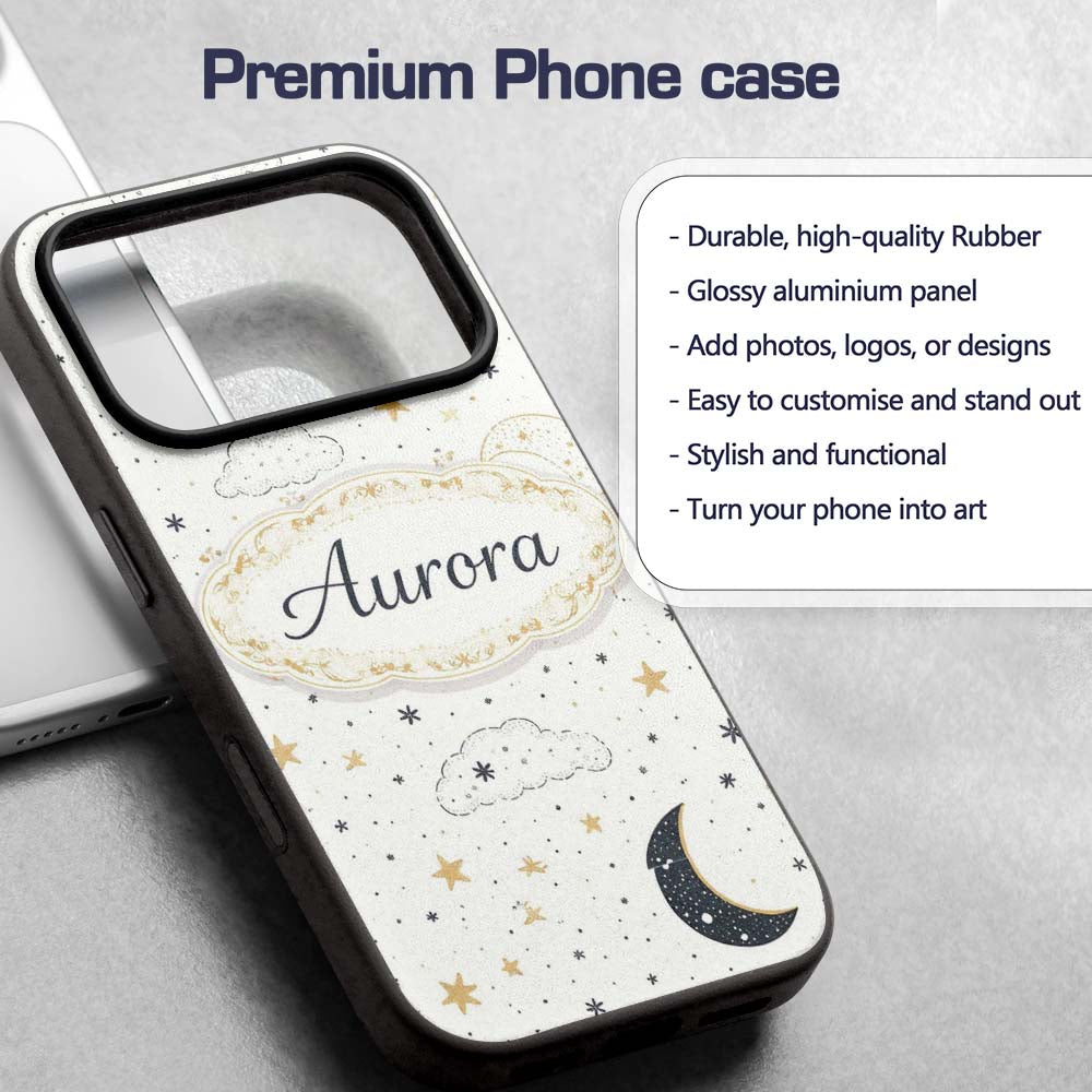 Cute Moon Stars Clouds Nursery Neutral Seamless Custom Name Protective Phone Case Mobile Cover Durable Everyday Smartphone Shock Resistant