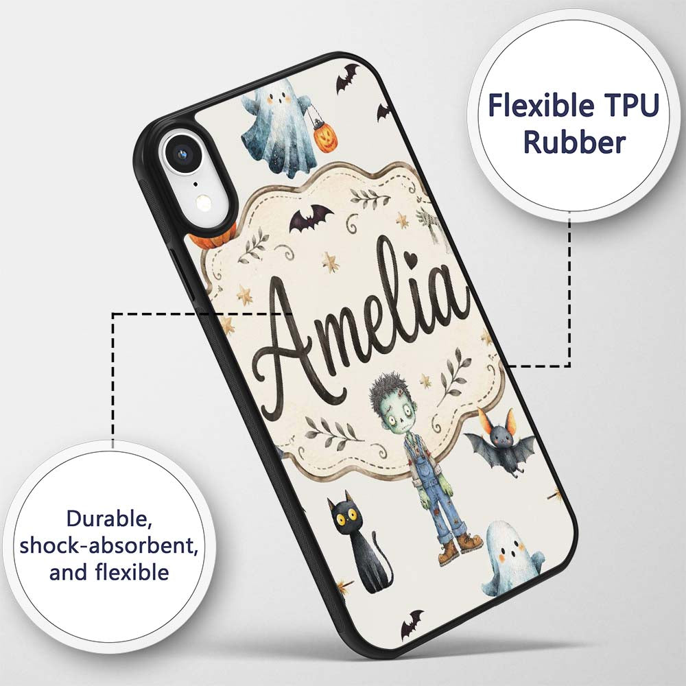Halloween Zombie Mummy Vampire Bat Spooky Light Custom Name Protective Phone Case Mobile Cover Durable Everyday Smartphone Shock Resistant