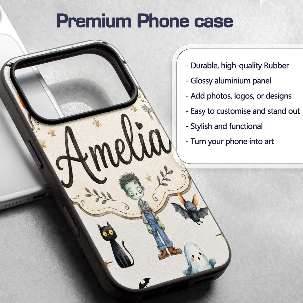 Halloween Zombie Mummy Vampire Bat Spooky Light Custom Name Protective Phone Case Mobile Cover Durable Everyday Smartphone Shock Resistant