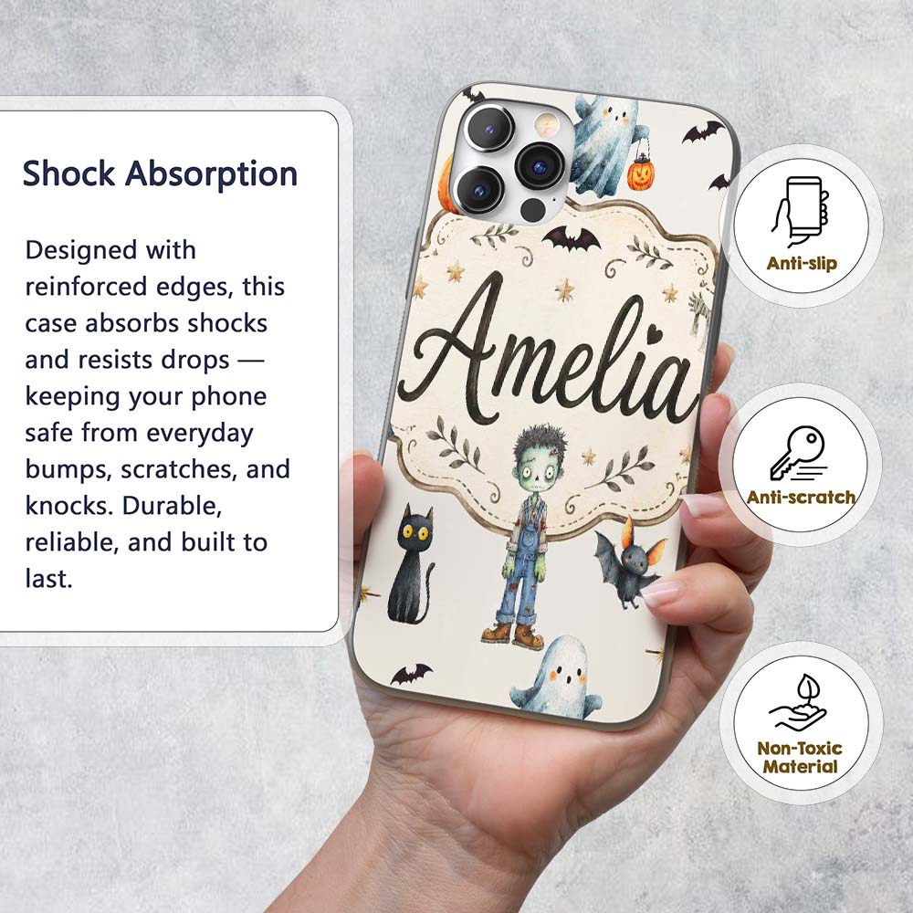 Halloween Zombie Mummy Vampire Bat Spooky Light Custom Name Protective Phone Case Mobile Cover Durable Everyday Smartphone Shock Resistant