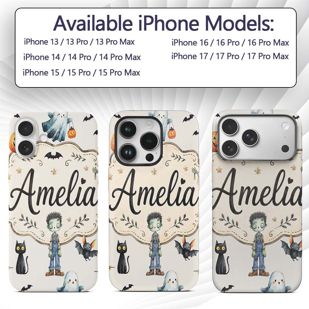 Halloween Zombie Mummy Vampire Bat Spooky Light Custom Name Protective Phone Case Mobile Cover Durable Everyday Smartphone Shock Resistant