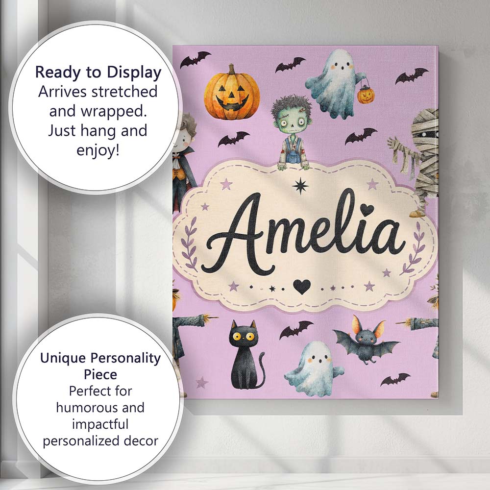Personalised Name Halloween Zombie Mummy Custom Unique Gift Idea Elegant Feature Canvas Wall Art Print Decor Picture Ready to Hang