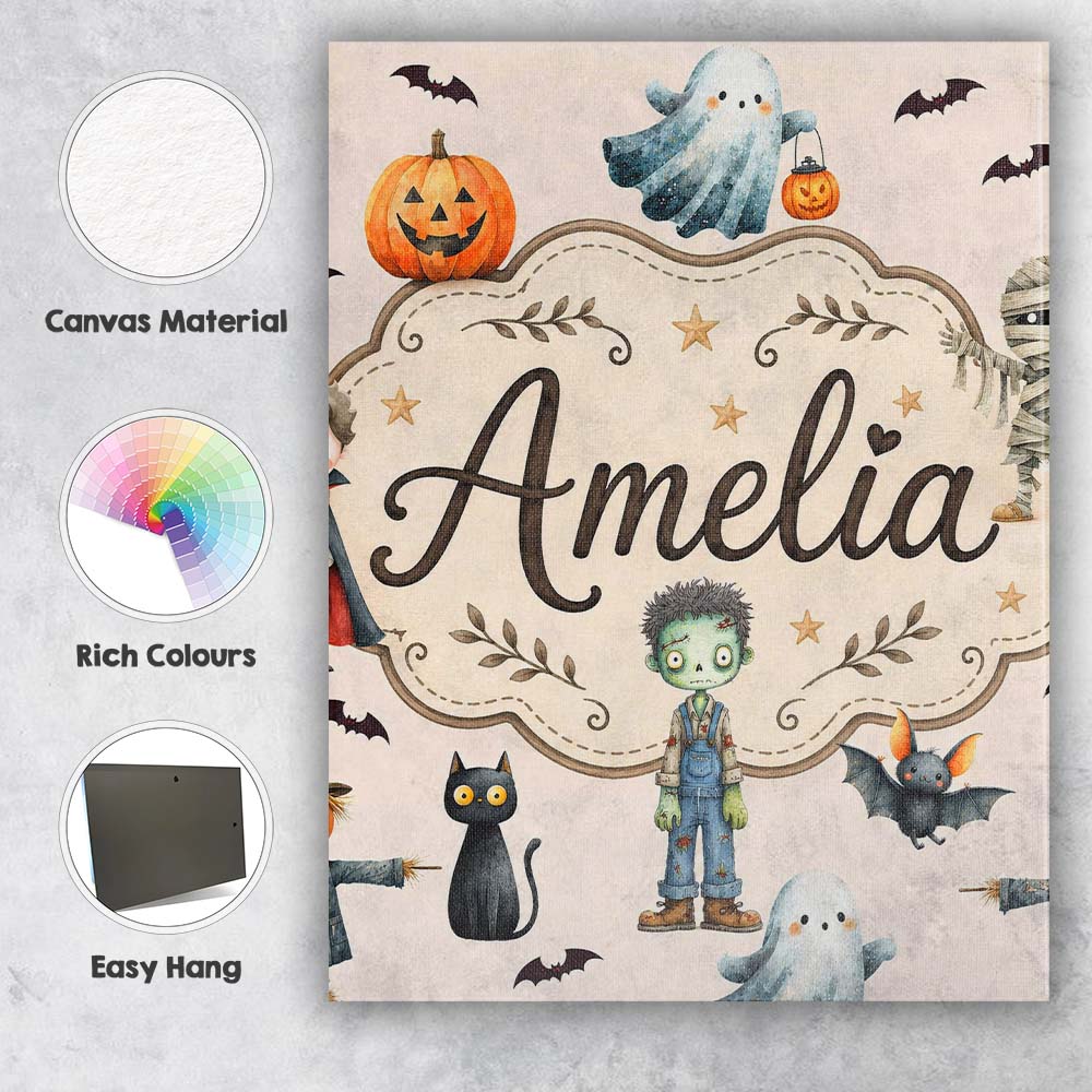 Personalised Name Halloween Zombie Mummy Custom Unique Gift Idea Elegant Feature Canvas Wall Art Print Decor Picture Ready to Hang