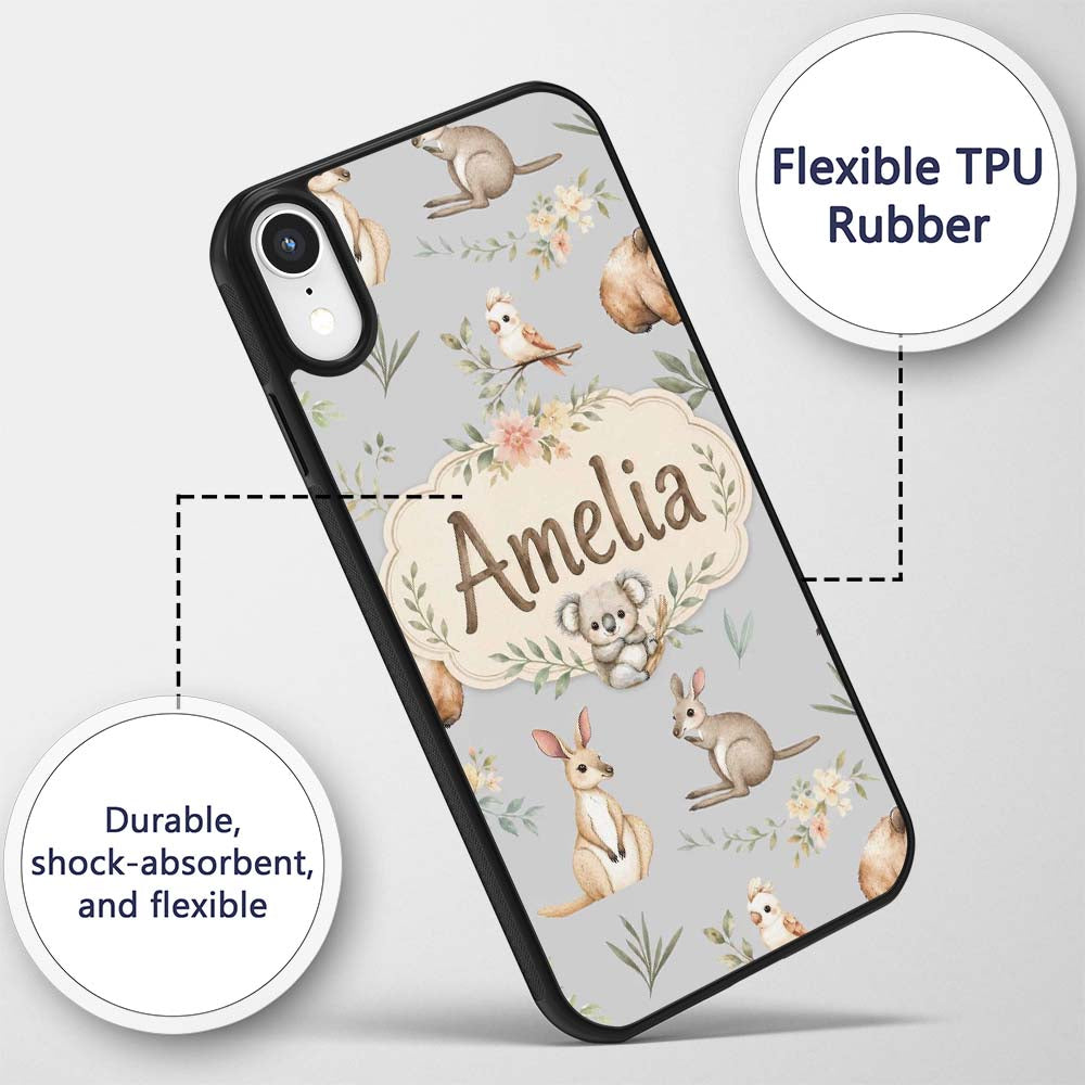 Woodland Animals Koala Kangaroo Bear Floral Soft Custom Name Protective Phone Case Mobile Cover Durable Everyday Smartphone Shock Resistant