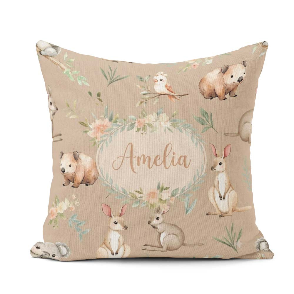Custom Name Woodland Animals Koala Kangaroo Bear Floral Seamless Square Filled Cushion Throw Pillow Sofa Bed Home Decor Zip Washable UK Made